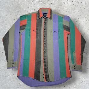 VTG Wrangler Brushpopper X Long Tails Western Rodeo Cowboy Shirt Med/Lrg 15.5-35